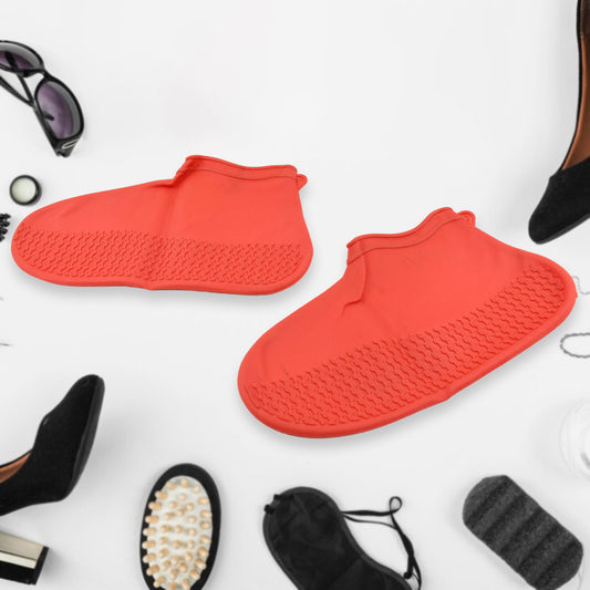 17985 Non-slip Silicone Rain Reusable Anti Skid Waterproof Fordable Boot Shoe Cover (Medium Size 1 Pair Red)