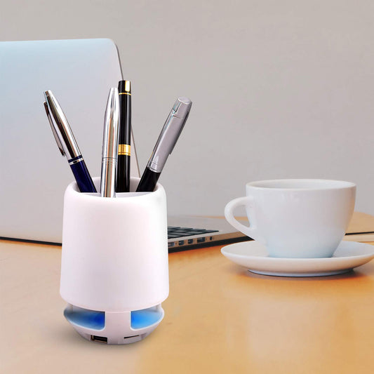Multifunctional 4 Compartment Pen Holder with Bluetooth Speaker 5 W / Night Lamp Smart Color Changing Pen Stand
