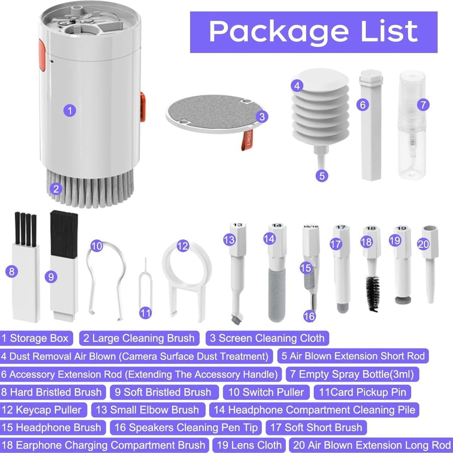 20-in-1 Keyboard Cleaner Kit, Phone Screen, Cleaning Kit with Electronic Cleaning Brush Spray for AirPods Pro, iPad, iPhone Pro, Camera, Computer Cleaning