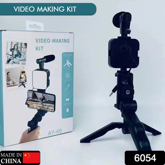 Vlogging Kit For Video Making With Mic, Mini Tripod Stand, Led Light With Phone Holder Clip