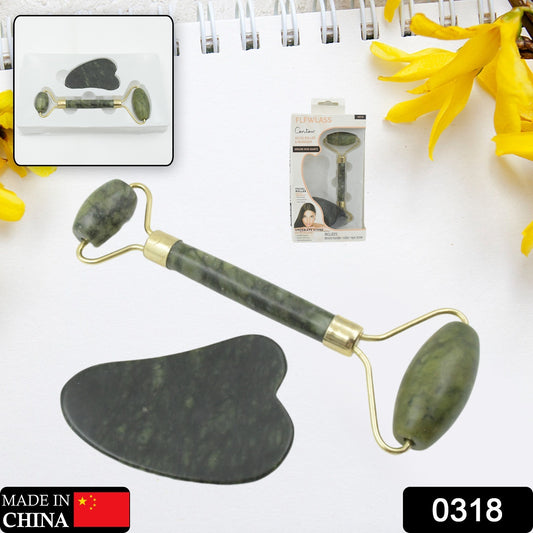 Gua Sha Stone and Anti Aging Jade Roller Massager for Face