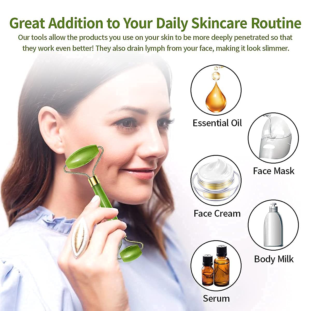 Gua Sha Stone and Anti Aging Jade Roller Massager for Face