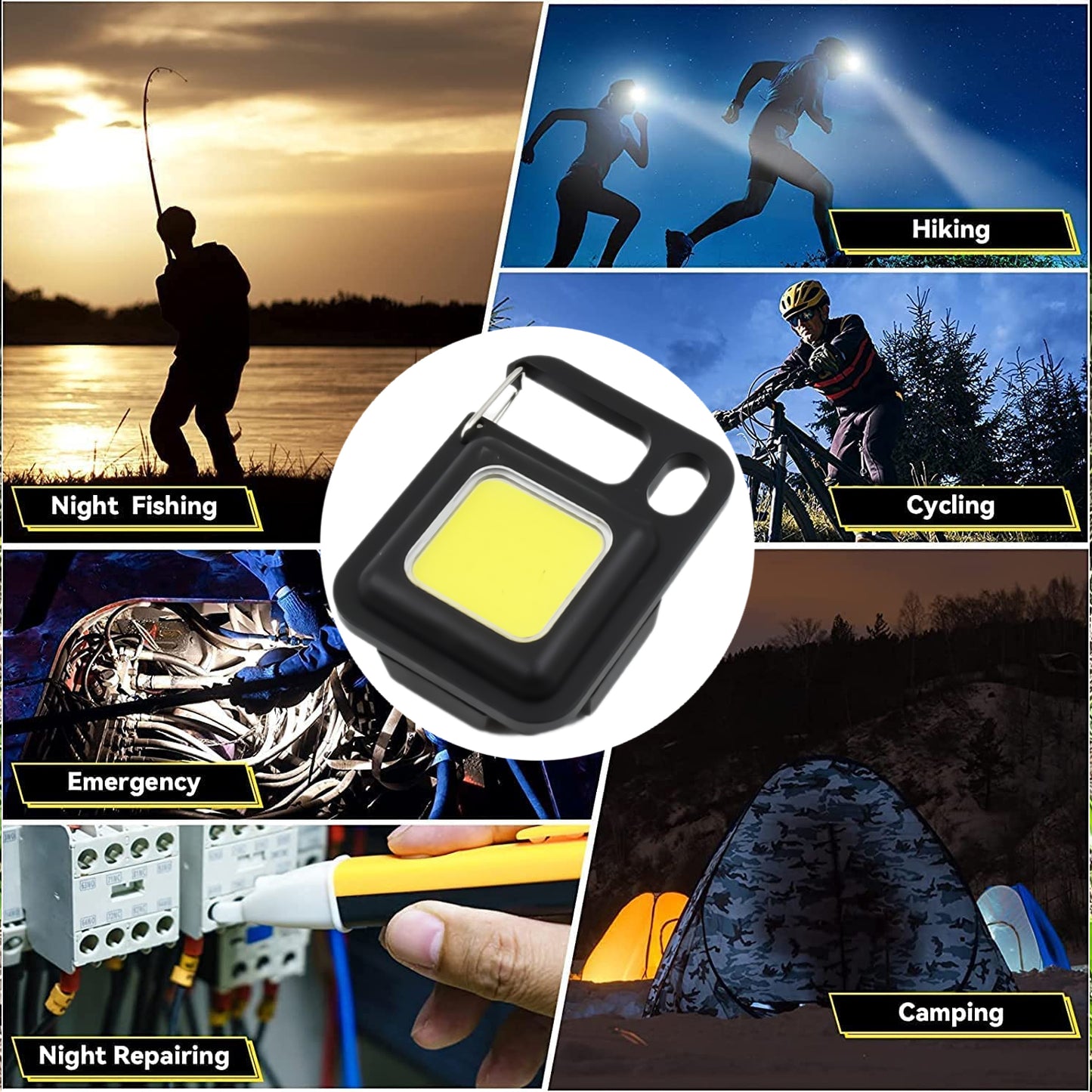 LED Battery Operated Keychain Flashlight with Folding Bracket, Bottle Opener for Camping, Hiking, Emergency, COB Light