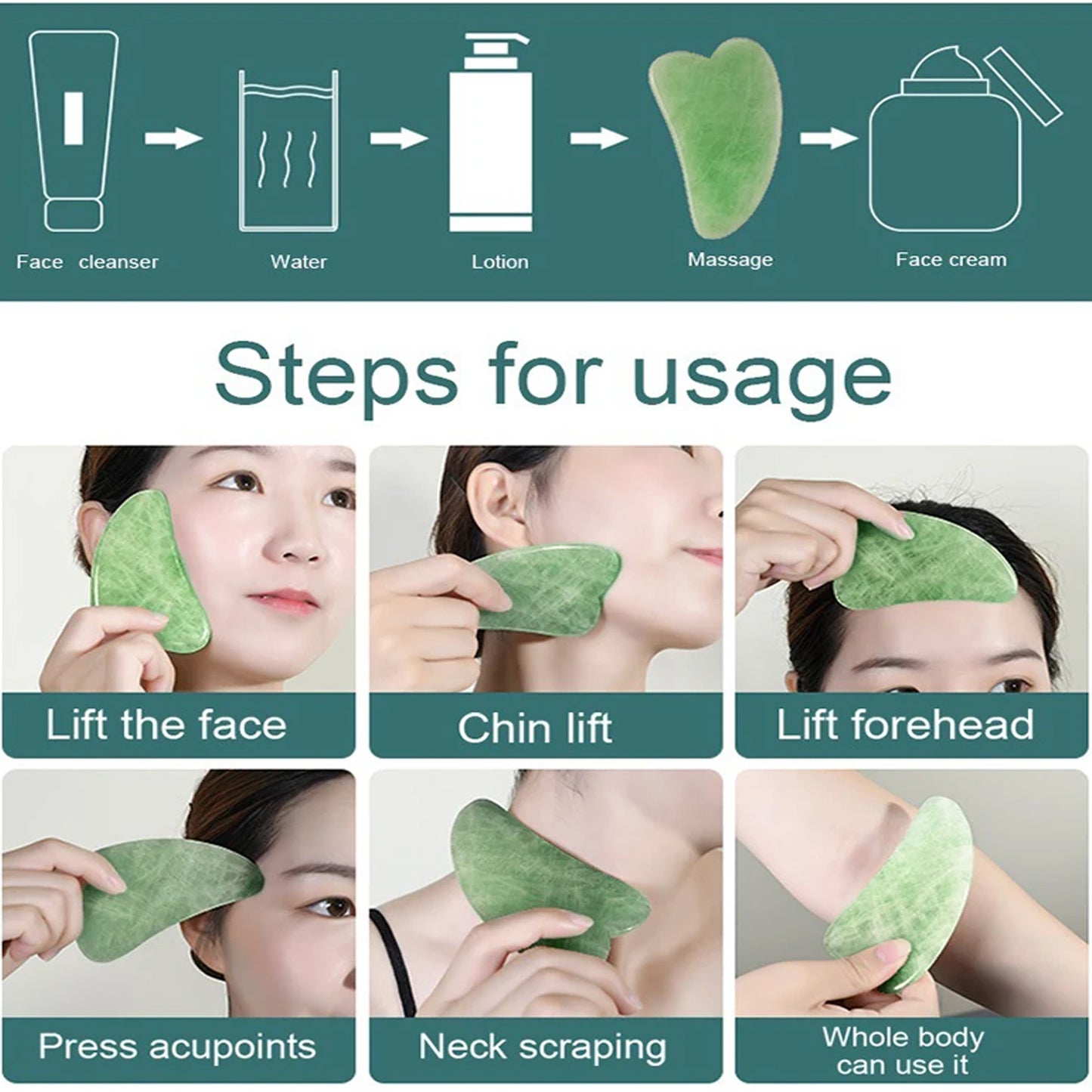 Gua Sha Stone and Anti Aging Jade Roller Massager for Face
