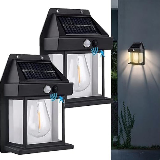 Solar Wall Lights / Lamp Outdoor with Motion Sensor Waterproof Exterior Lighting with Clear Panel