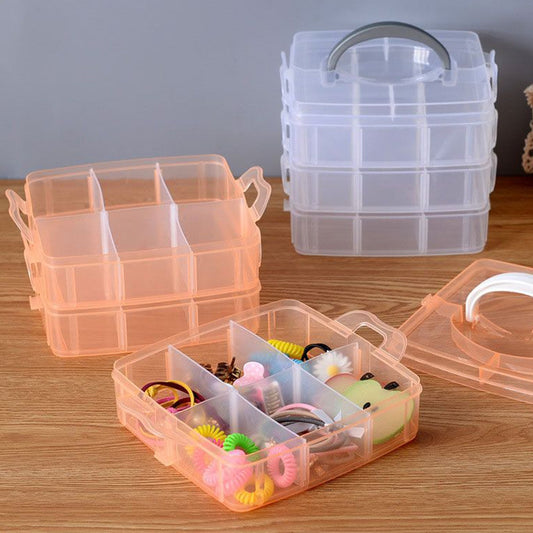 3-tier 18 Sections Transparent Stackable Adjustable Compartment Slot Plastic Craft Storage Box