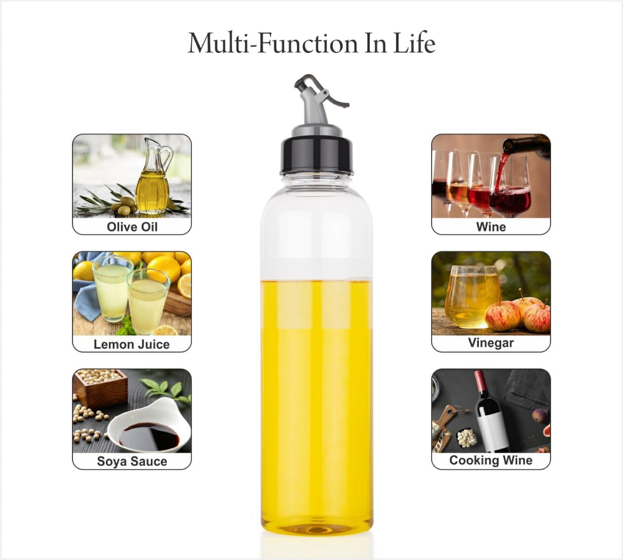 Oil Dispenser with Lid - Clear Drip Free Spout Controlled 1 Ltr