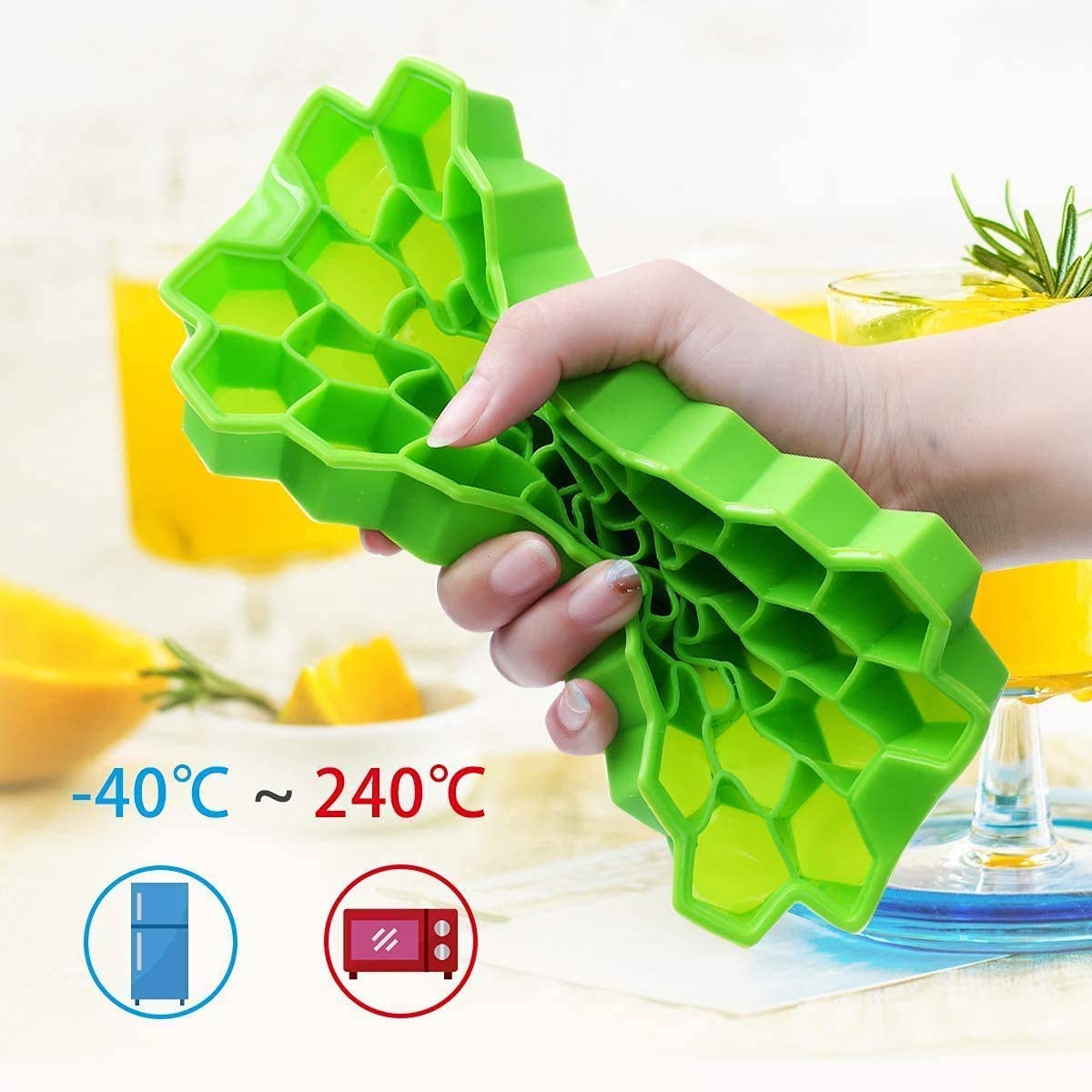 Flexible Silicone Honeycomb Design 37 cavity Ice Cube Molds/Trays (2pc Set)