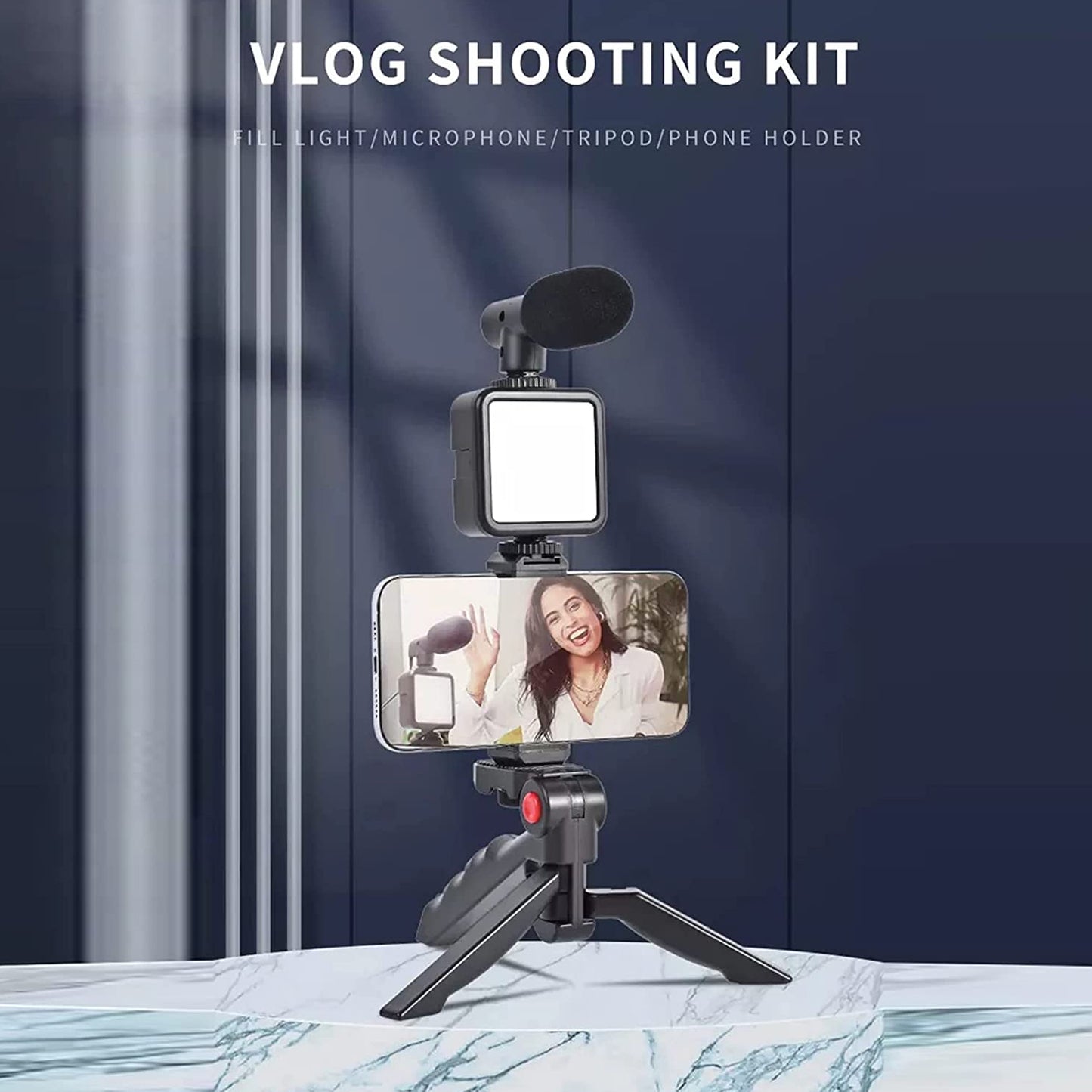 Vlogging Kit For Video Making With Mic, Mini Tripod Stand, Led Light With Phone Holder Clip