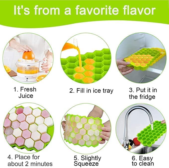 Flexible Silicone Honeycomb Design 37 cavity Ice Cube Molds/Trays (2pc Set)