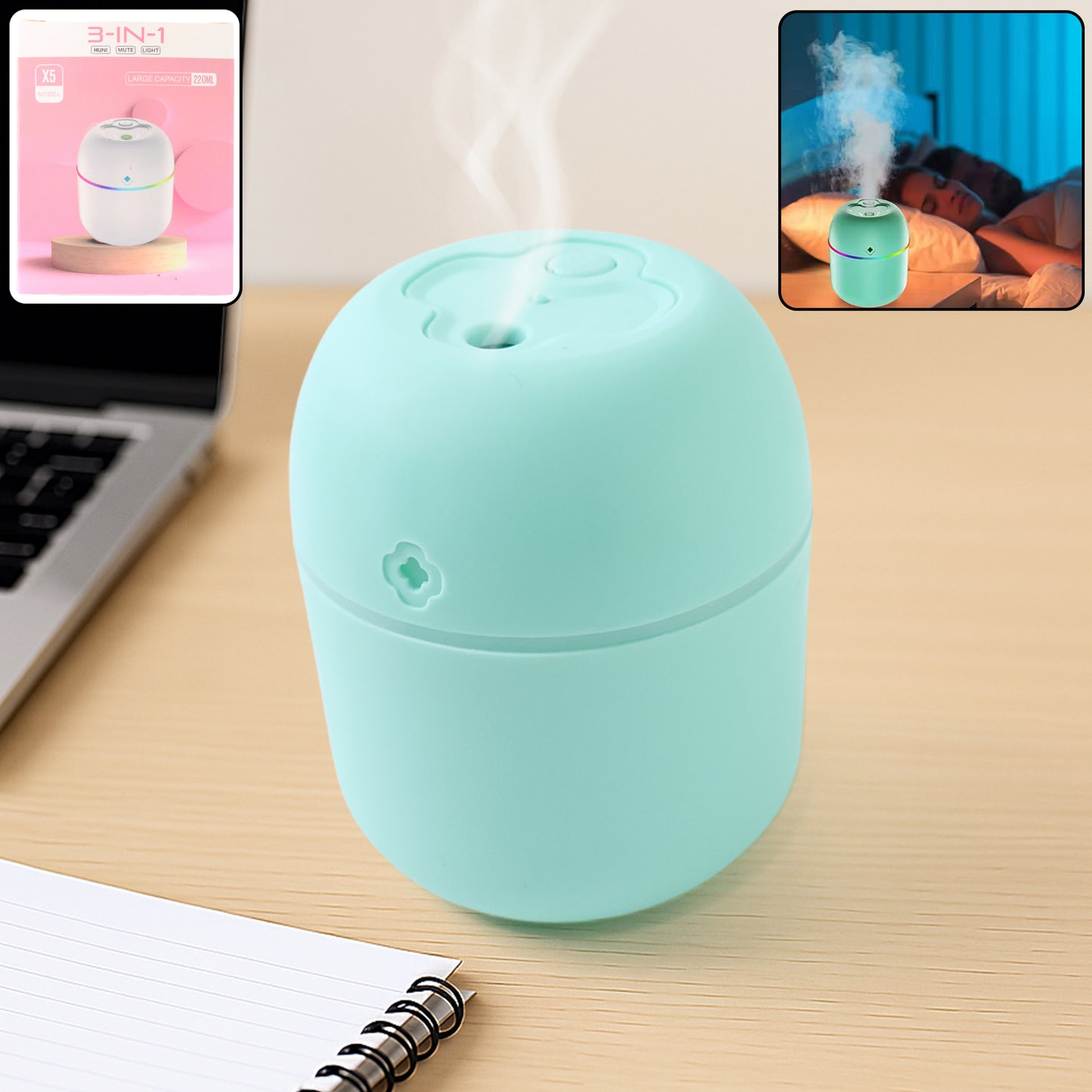 Portable Lighting Mini Humidifier, Cool Mist Humidifiers (250 ML)