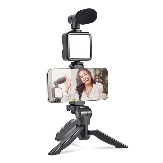 Vlogging Kit For Video Making With Mic, Mini Tripod Stand, Led Light With Phone Holder Clip