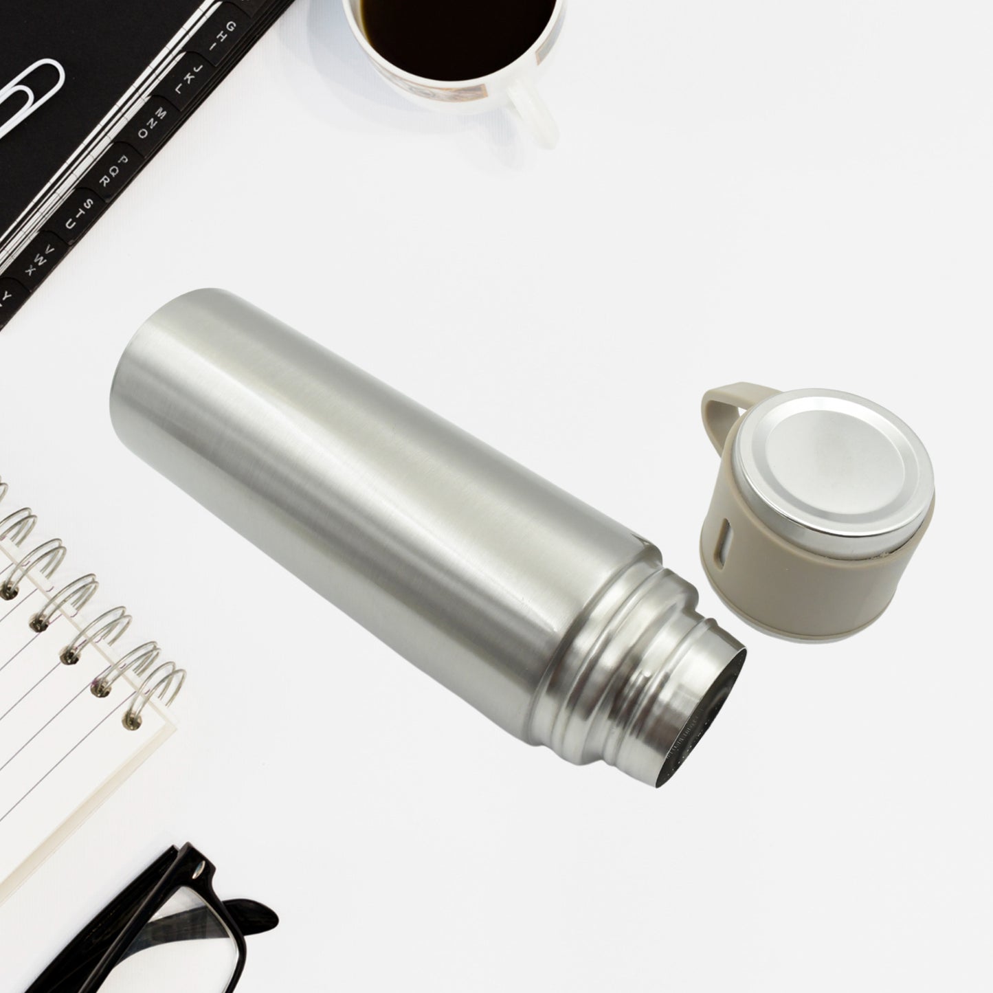 Stainless Steel Vacuum Flask Set With 3 Steel Cups Combo For Coffee, Hot Drink And Cold Water (500ml)